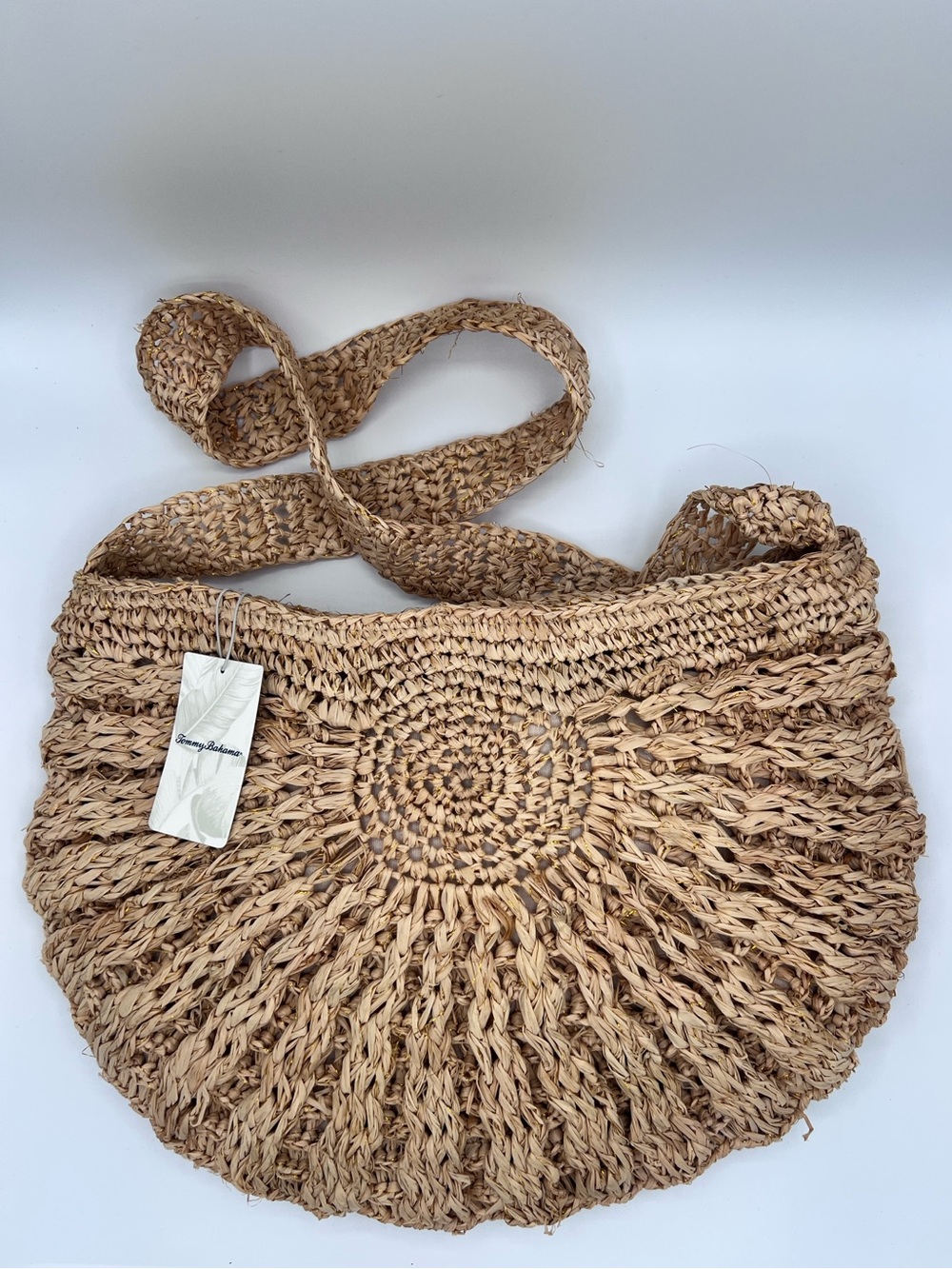 Tommy Bahama Handwoven Yuba Raffia Crossbody Natural & Gold Thread Purse NWT